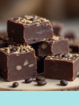 Chocolate fudge with nuts and chocolate chips on a wooden board