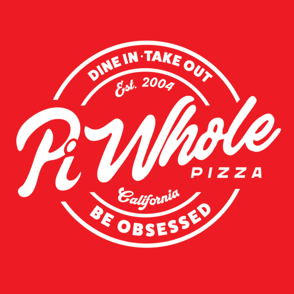 Pi Whole Pizza logo with white text on a red background