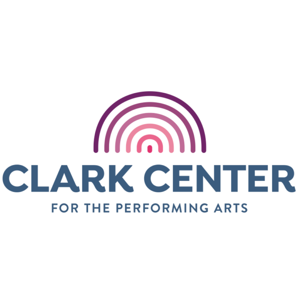 Logo of Clark Center for the Performing Arts with a colorful arch design on a white background