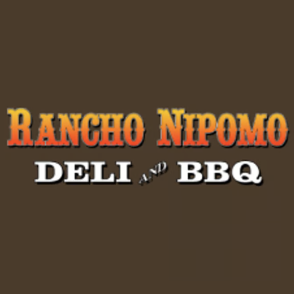 Rancho Nipomo Deli and BBQ logo on a brown background